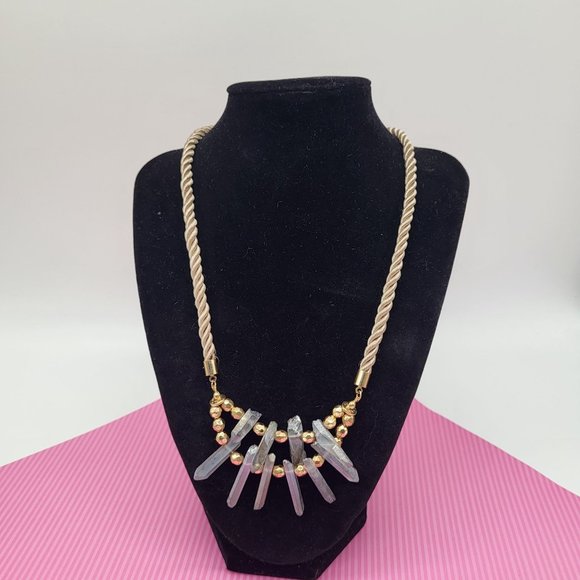 Chico's Enya Short Geo Bib Necklace Gold Tone Gems - Picture 1 of 9